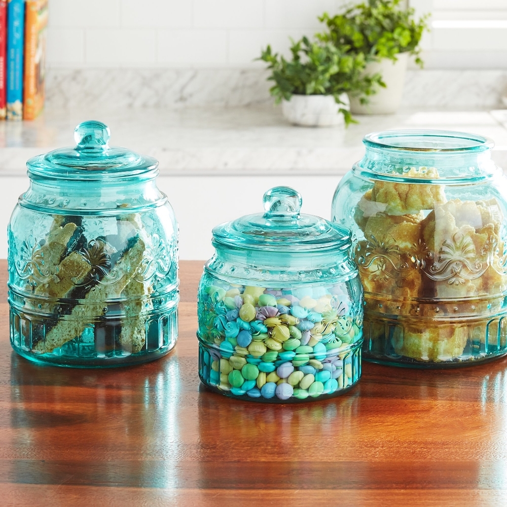 πΊ New Pioneer Woman Cassie Teal Blue Canisters - Picture 7 of 13